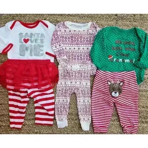 Baby Christmas Holiday Pajama Bundle 3-6months Girl Carters Burt Bees‎